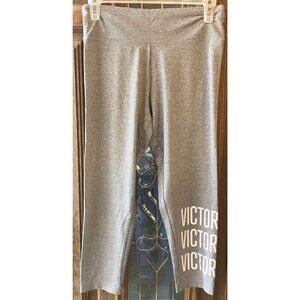 Victoria’s Secret Sport Gray Logo Mid Rise Leggings Size‎ M White Logo Crop EUC